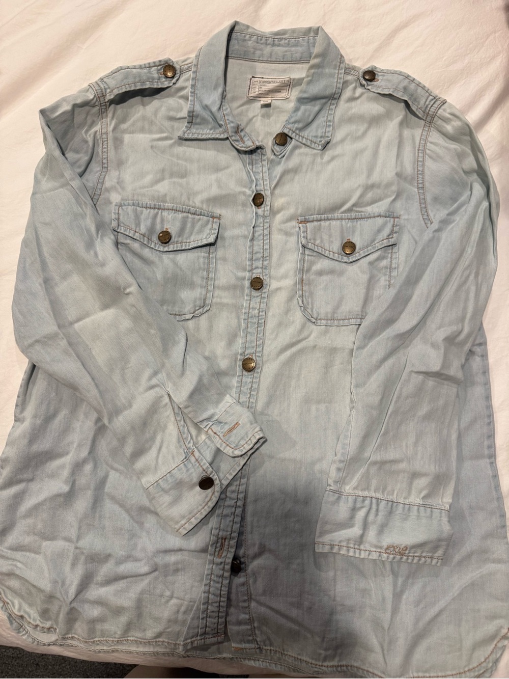 Current/Elliott Pale Blue Washed Denim Button-Front Shirt